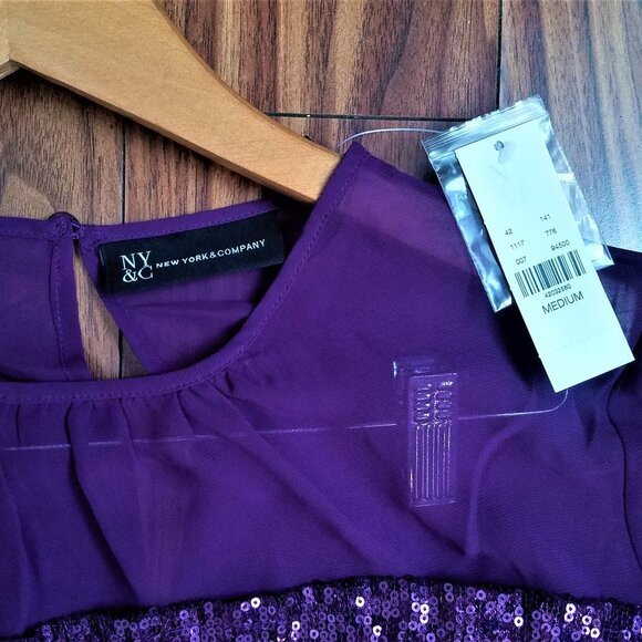 NWT Bright Purple Mesh Sequin Top, size M. - Picture 2 of 5